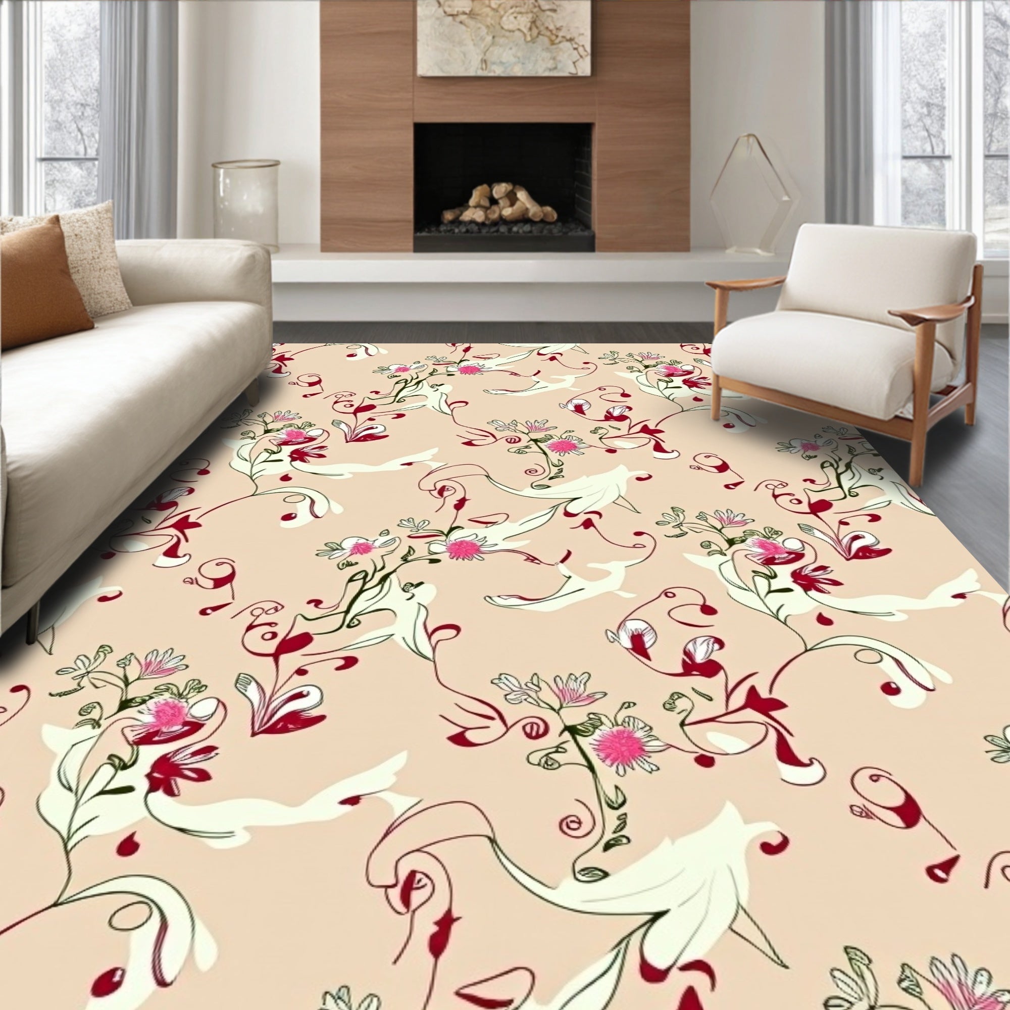 Whimsical Floral Swirls Pattern Rug