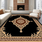 Elegant Ornate Black And Brown Rug