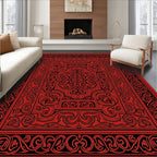 Intricate Red Black Scroll Pattern Rug