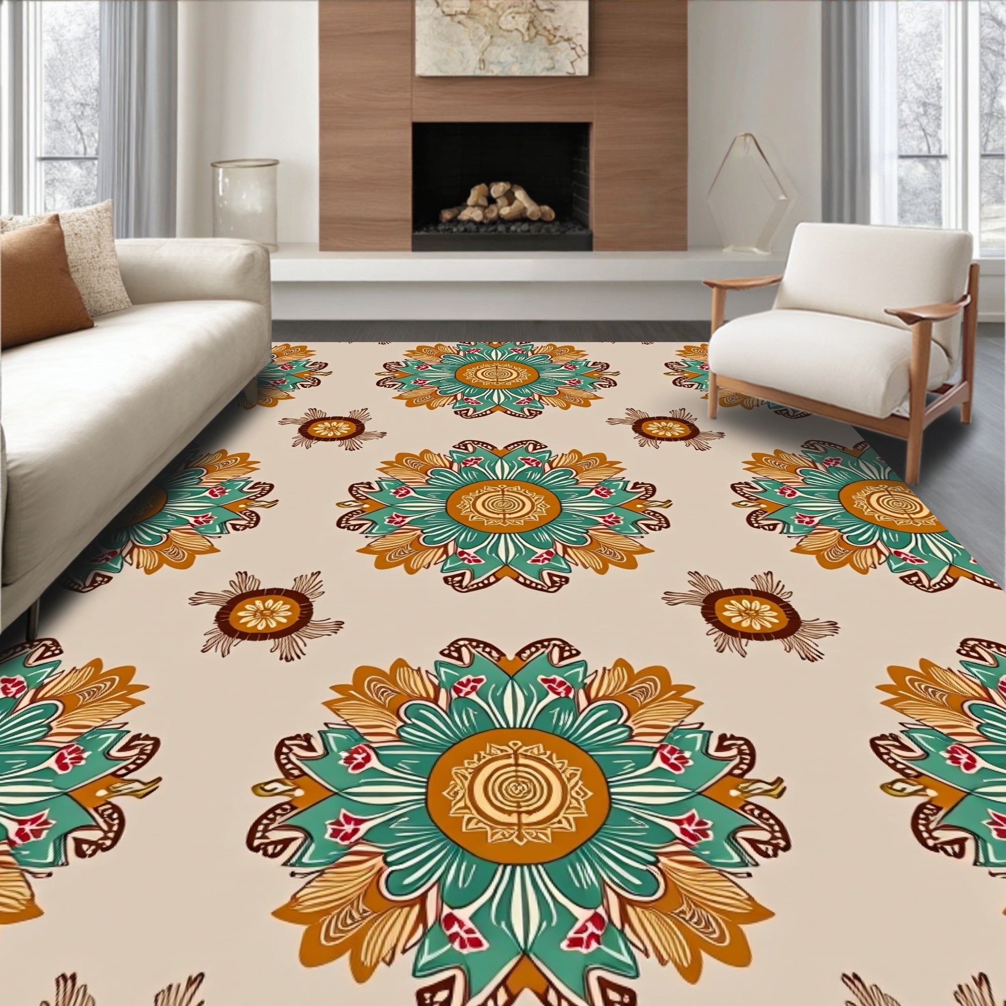 Floral Mandala Patterned Textile Rug