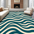 Teal Cream Wavy Abstract Rug