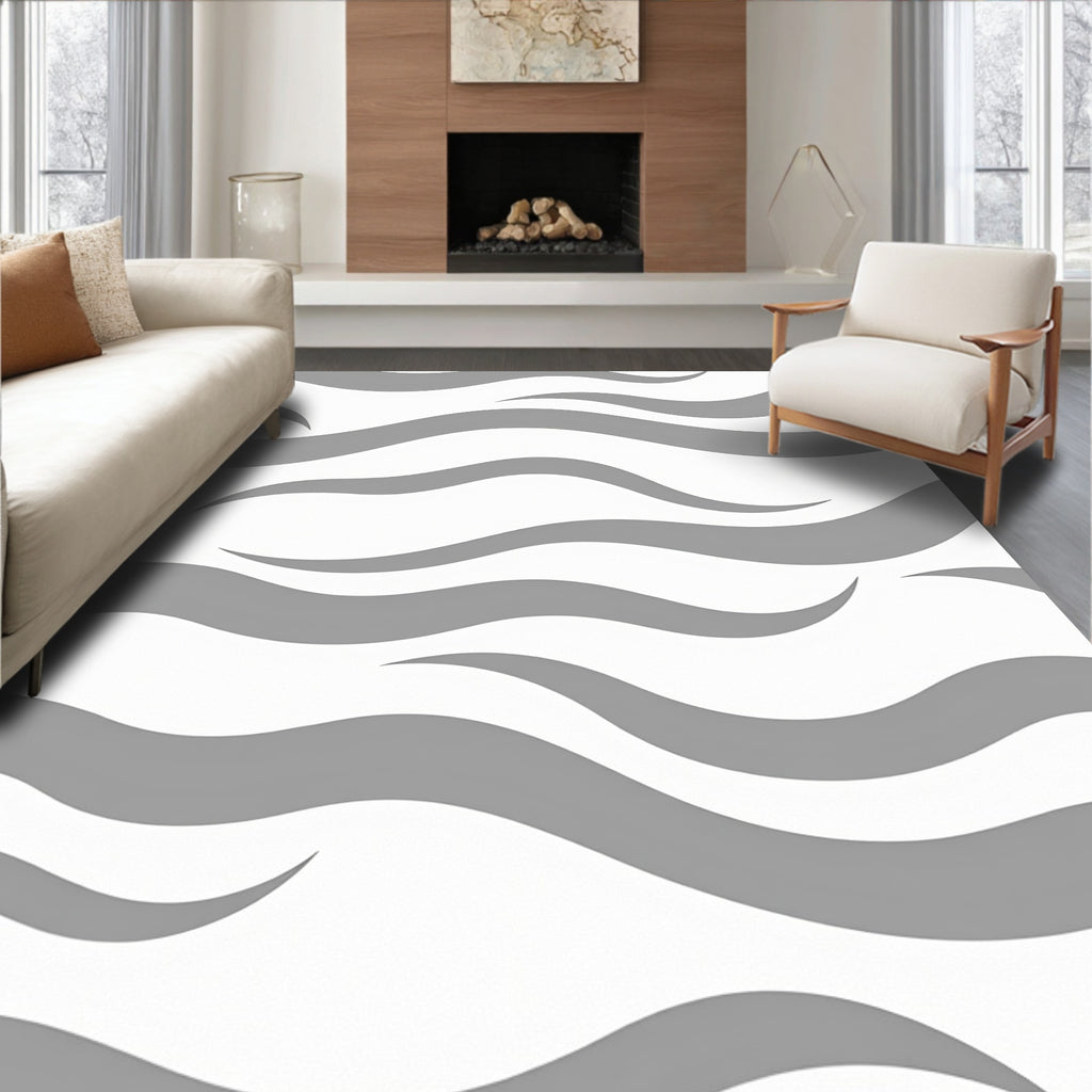 Abstract Gray Wavy Stripe Pattern Rug