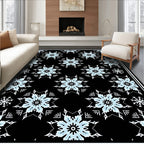 Arctic Blue Snowflake Medallion Black Rug
