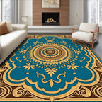 Ornate Teal Gold Mandala Rug