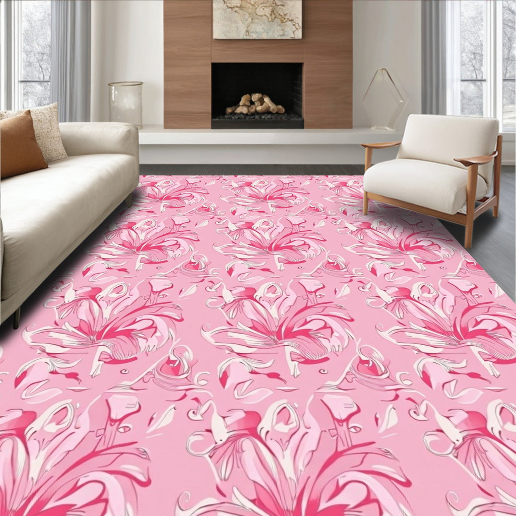 Ornate Floral Pink Pattern Design Rug