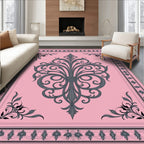 Ornate Grey Pink Flourish Design Rug