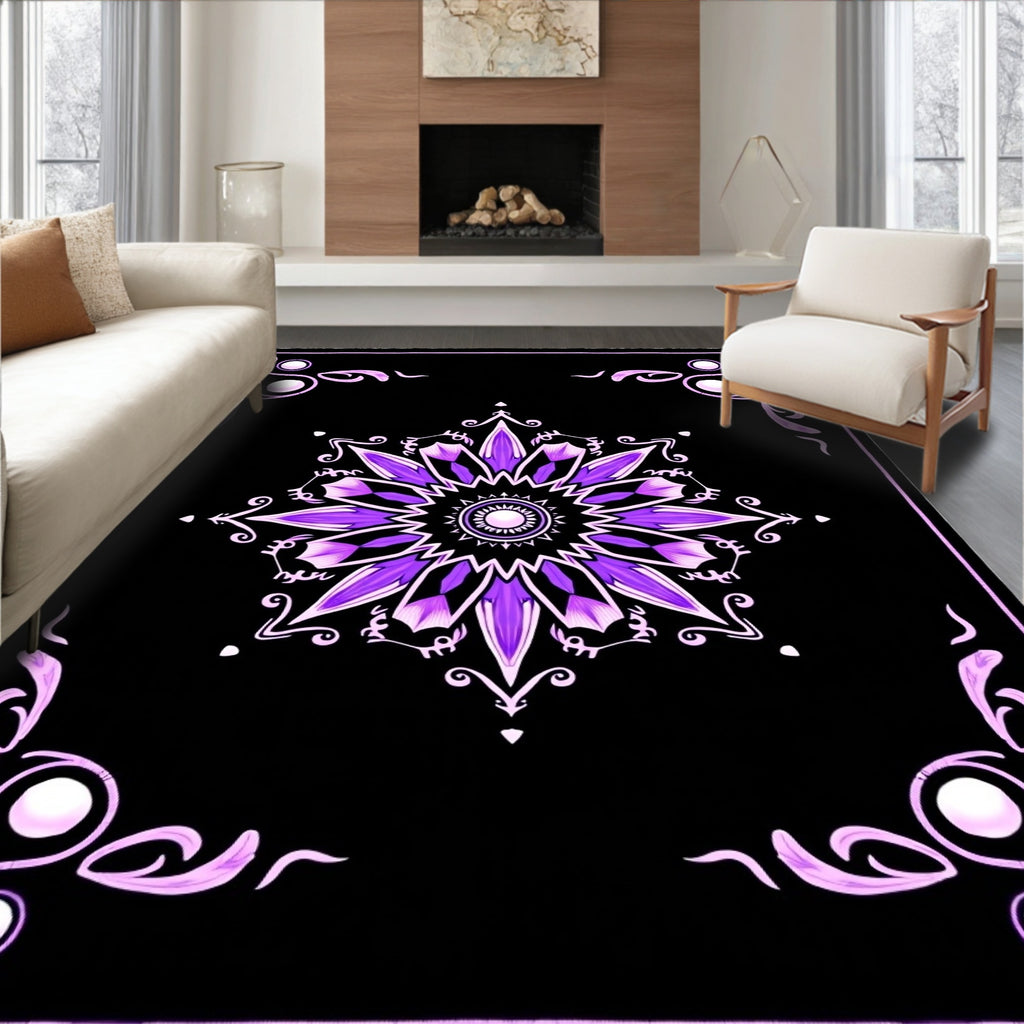Ornate Purple Floral Medallion Rug