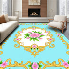 Ornate Floral Scrollwork Sky Pattern Rug
