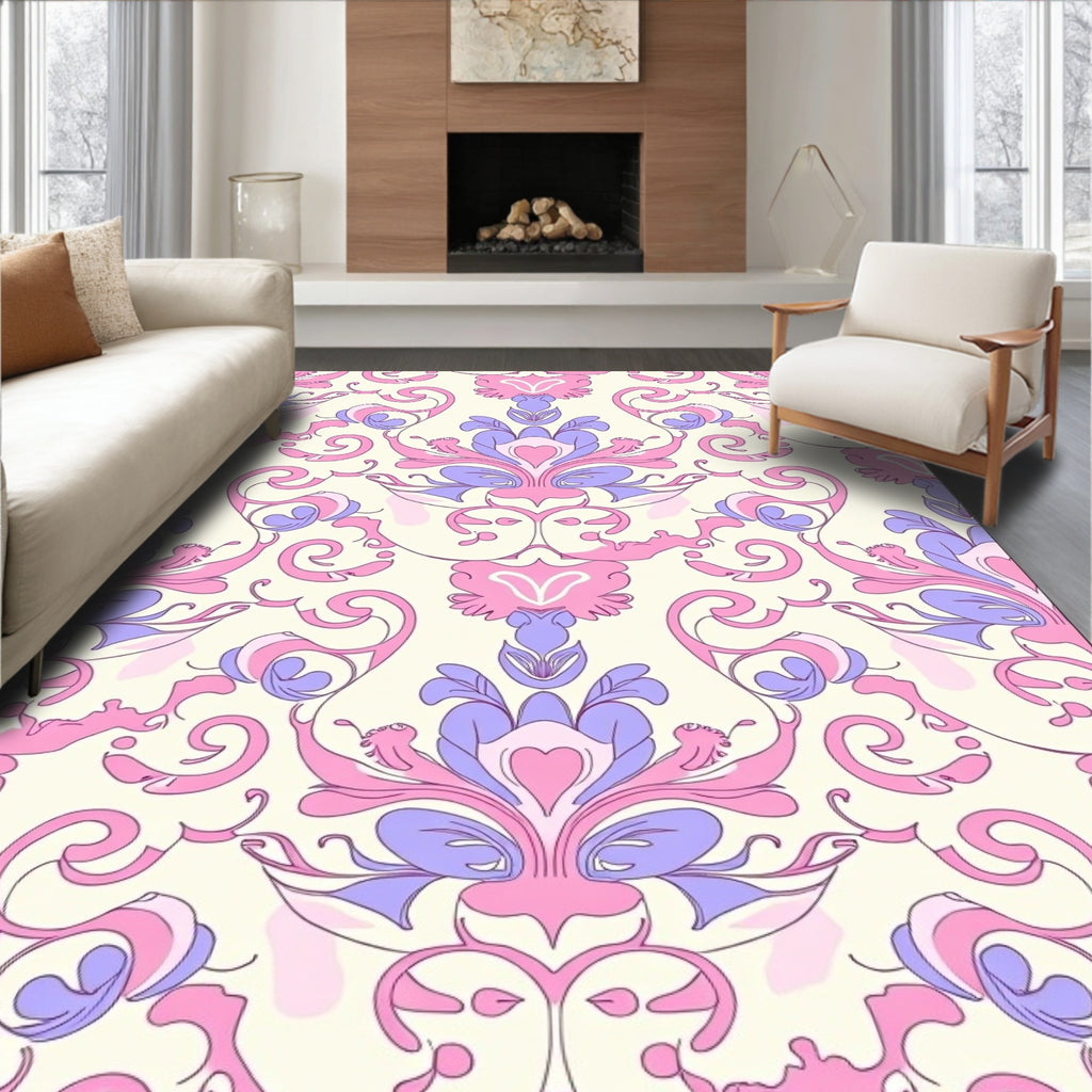 Soft Pink Lavender Floral Damask Rug