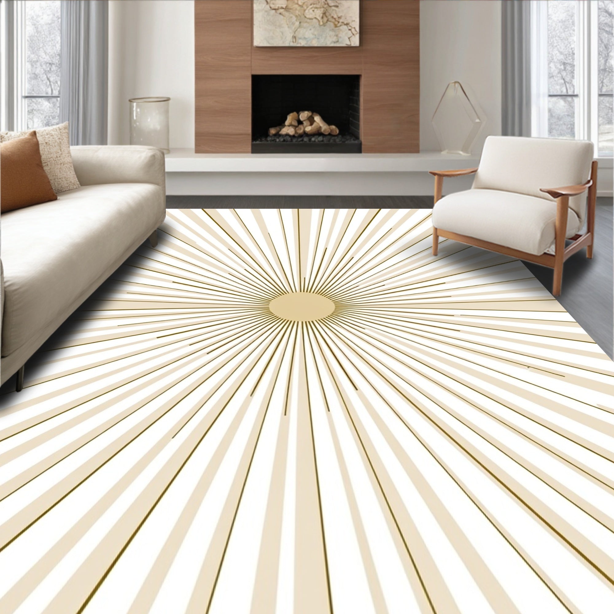 Sunburst Pattern With Golden Rays Rug