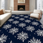 White Snowflake Stars Navy Rug