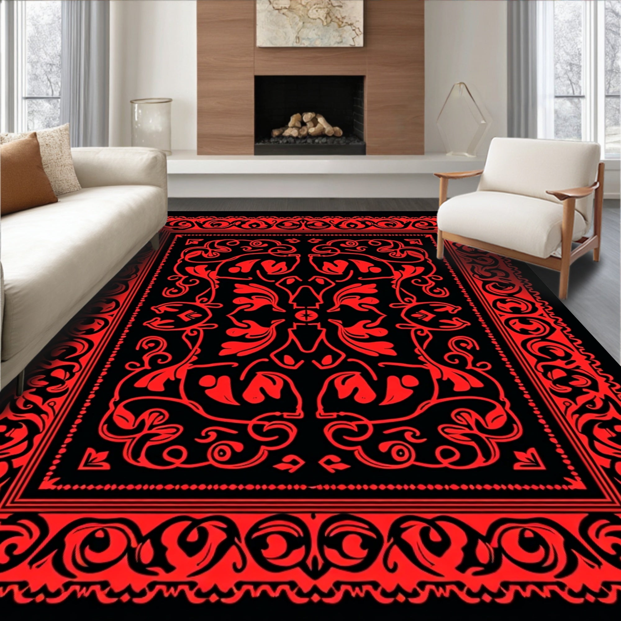 Bold Red Floral Inspired Square Rug