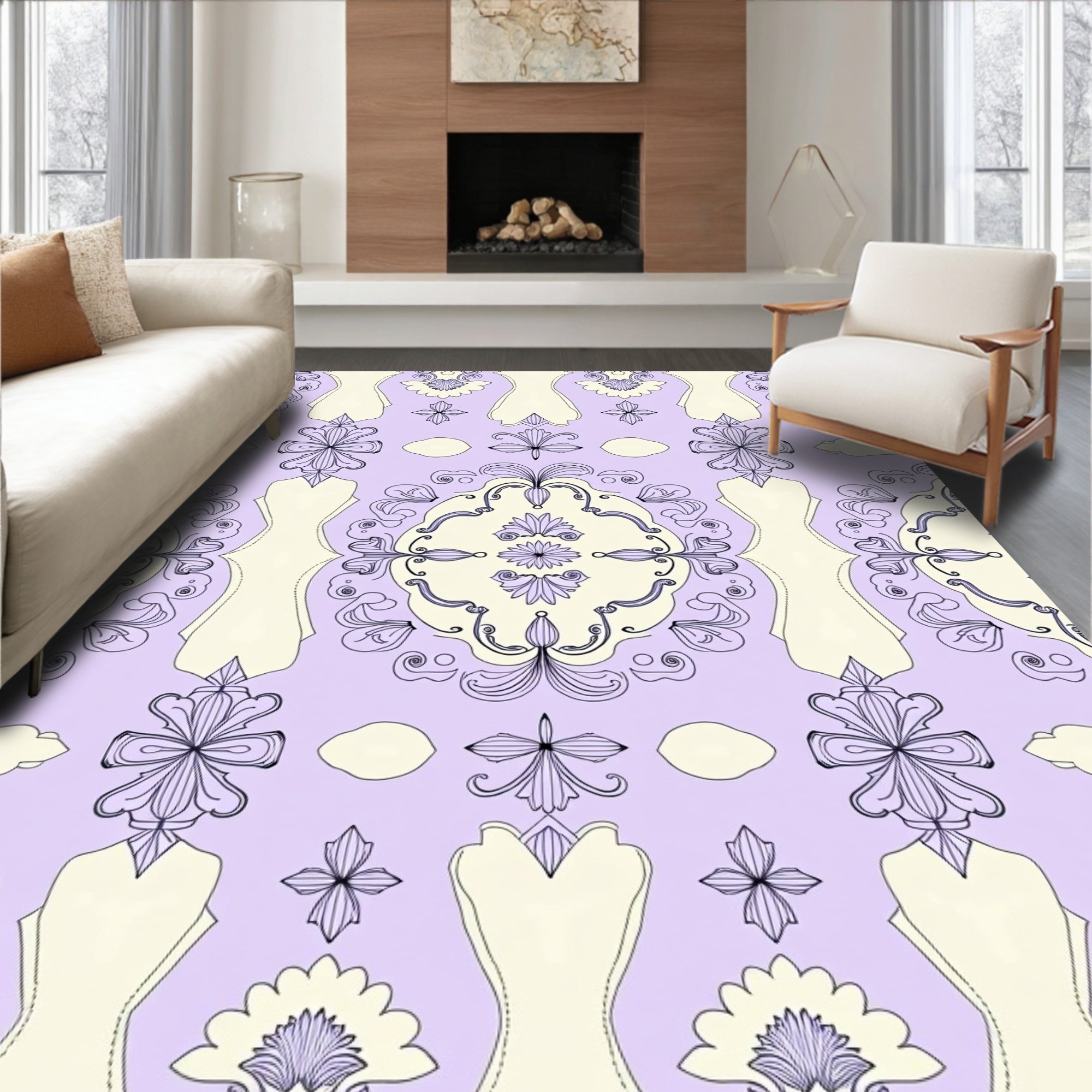 Elegant Lavender Floral Symmetry Rug