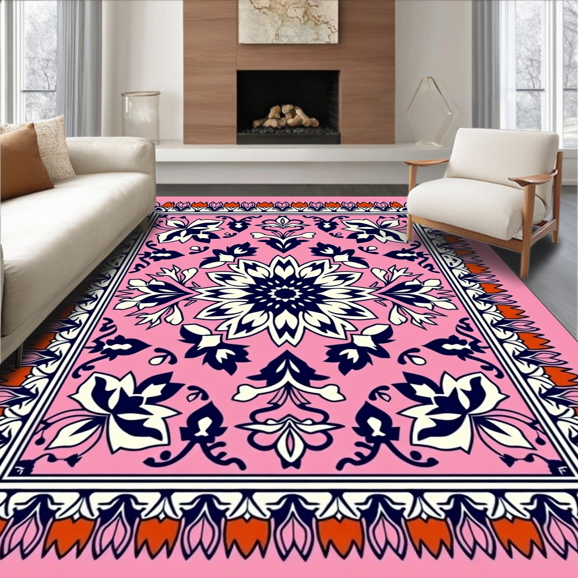 Vibrant Floral Mandala Pattern Rug