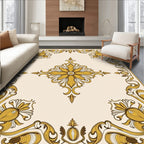 Ornate Golden Floral Scroll Rug