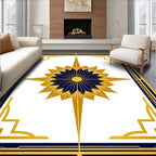 Golden Sunburst With Blue Geometric Border Rug