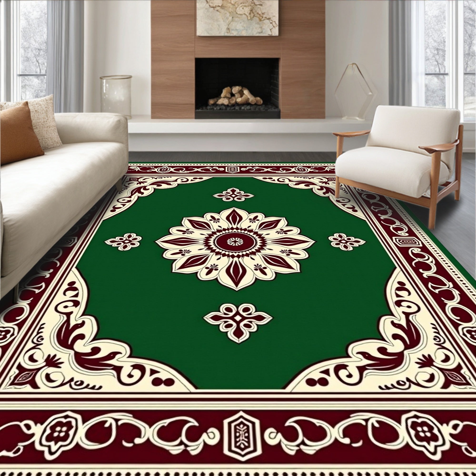 Ornate Floral Medallion Bordered Design Rug