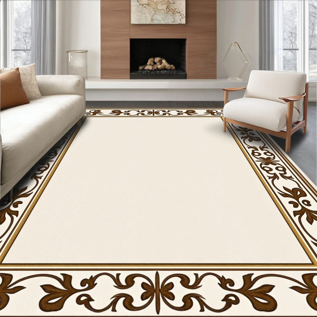 Elegant Brown Floral Border Design Rug