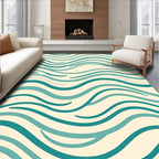 Modern Teal Cream Wave Pattern Rug