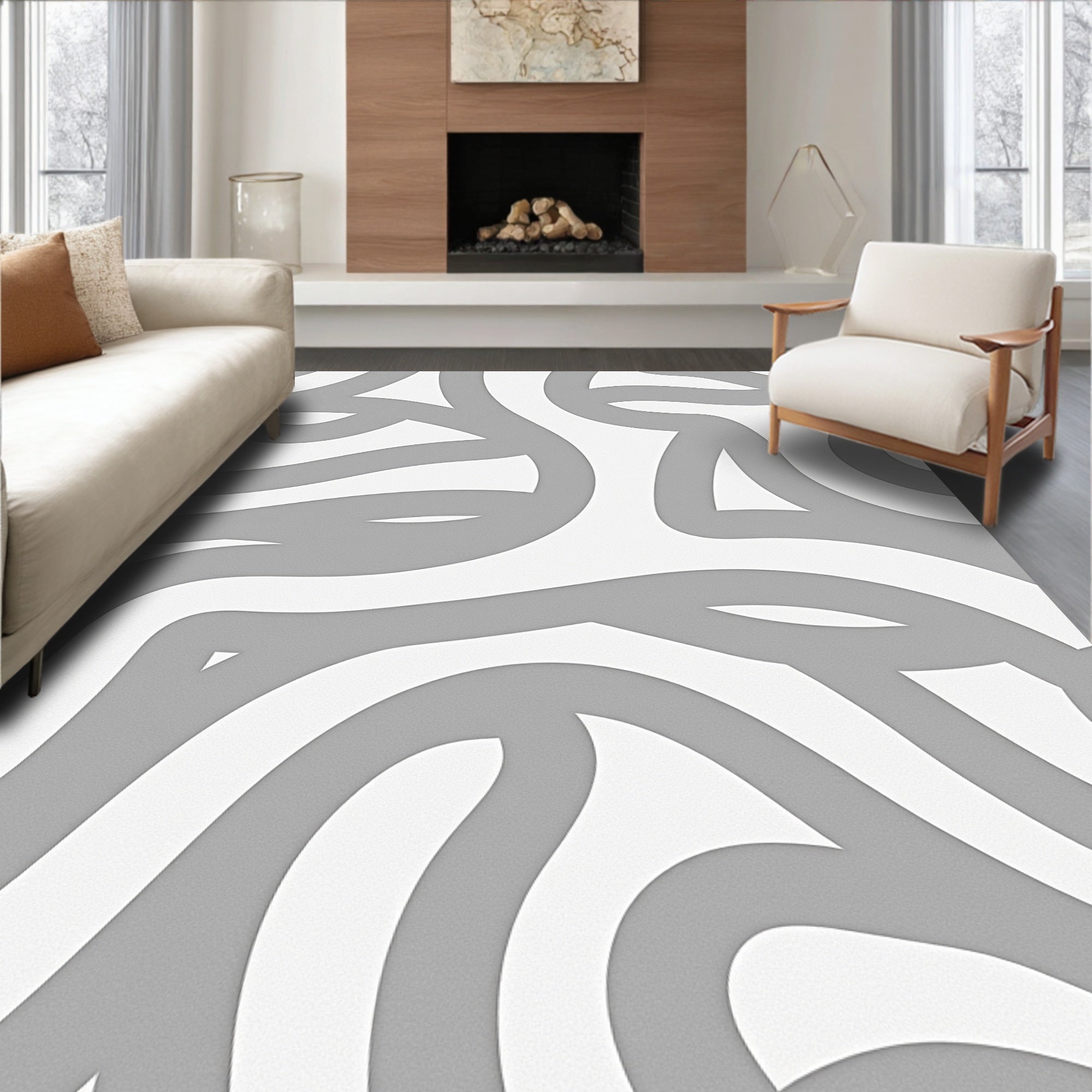 Abstract Swirl Stripe Pattern Design Rug