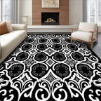 Monochromatic Ornate Floral Scroll Pattern Rug
