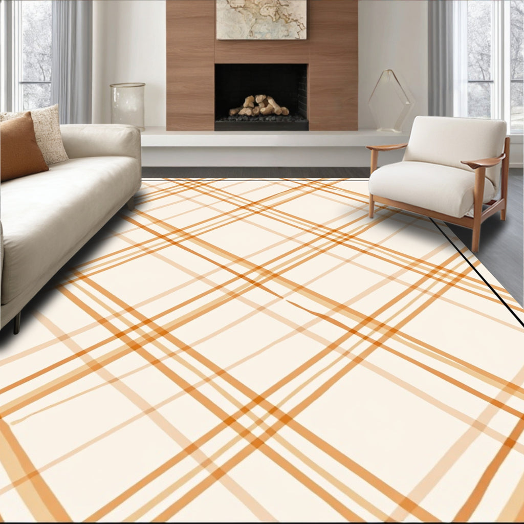 Orange Woven Plaid Pattern Rug