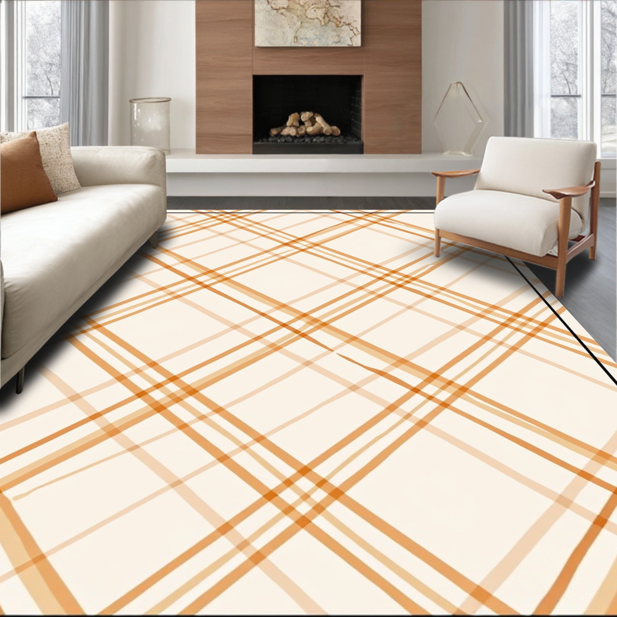 Orange Woven Plaid Pattern Rug