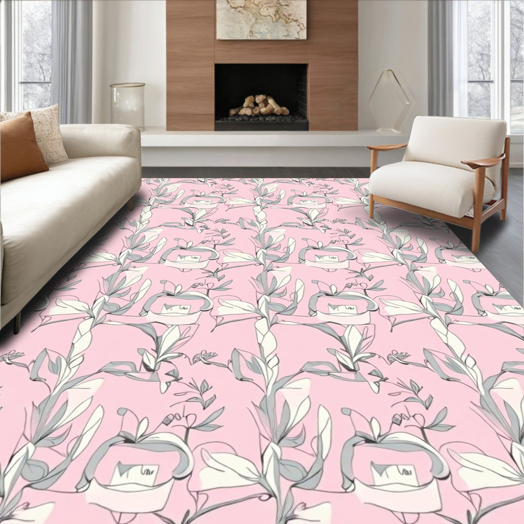 Soft Pink Floral Sketch Pattern Rug