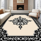 Vintage Black Floral Damask Pattern Rug