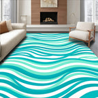 Ocean Wave Patterned Teal Rug