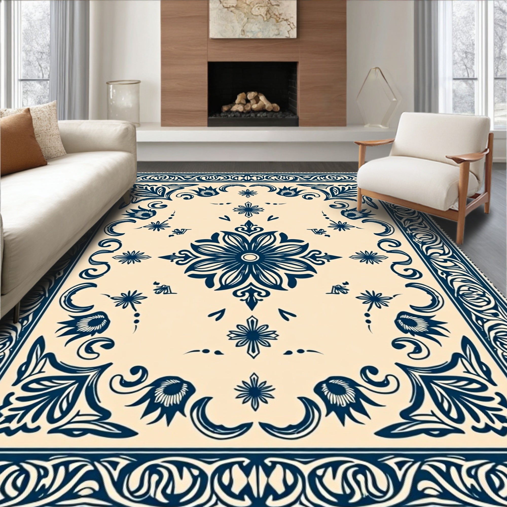 Classic Floral Medallion Border Design Rug