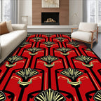 Bold Red Black 2D Geometric Pattern Rug