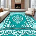 Teal White Intertwined Floral Medallion Rug