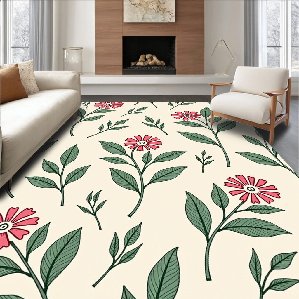 Pink Flower Vine Pattern Rug