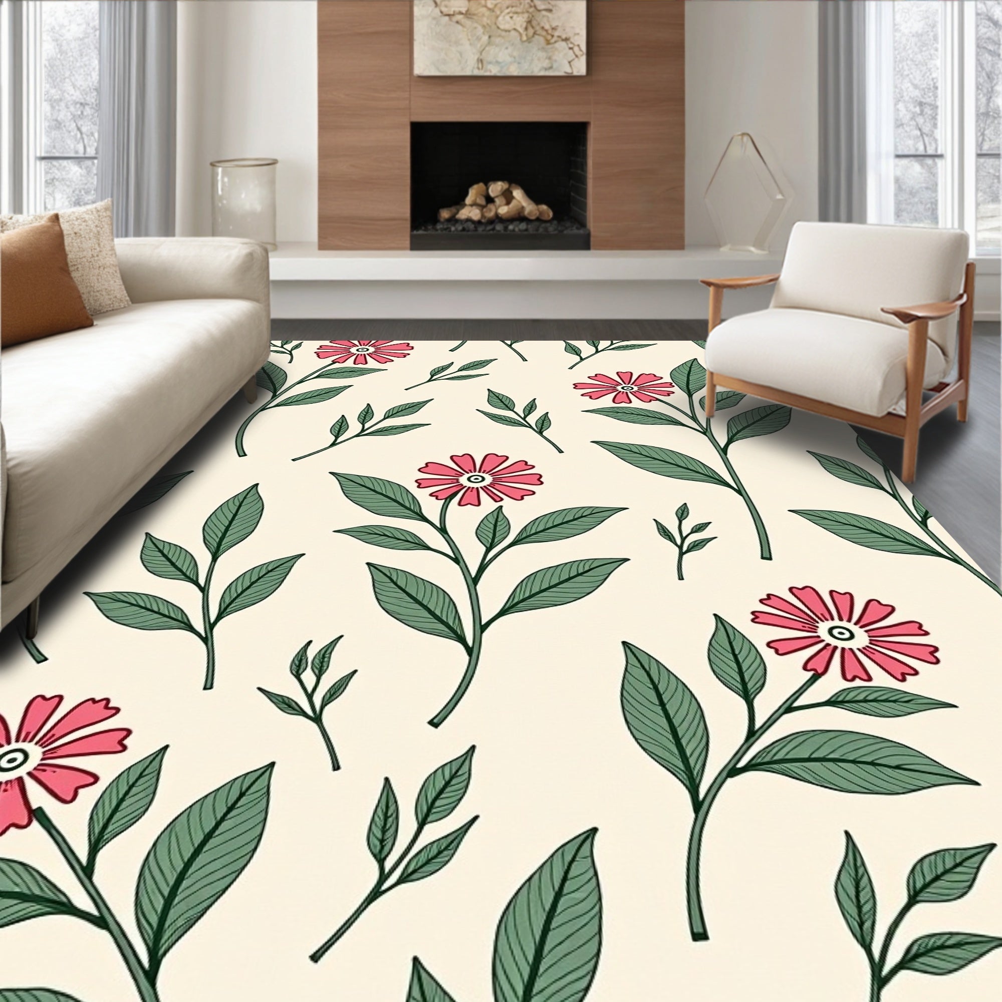 Pink Flower Vine Pattern Rug