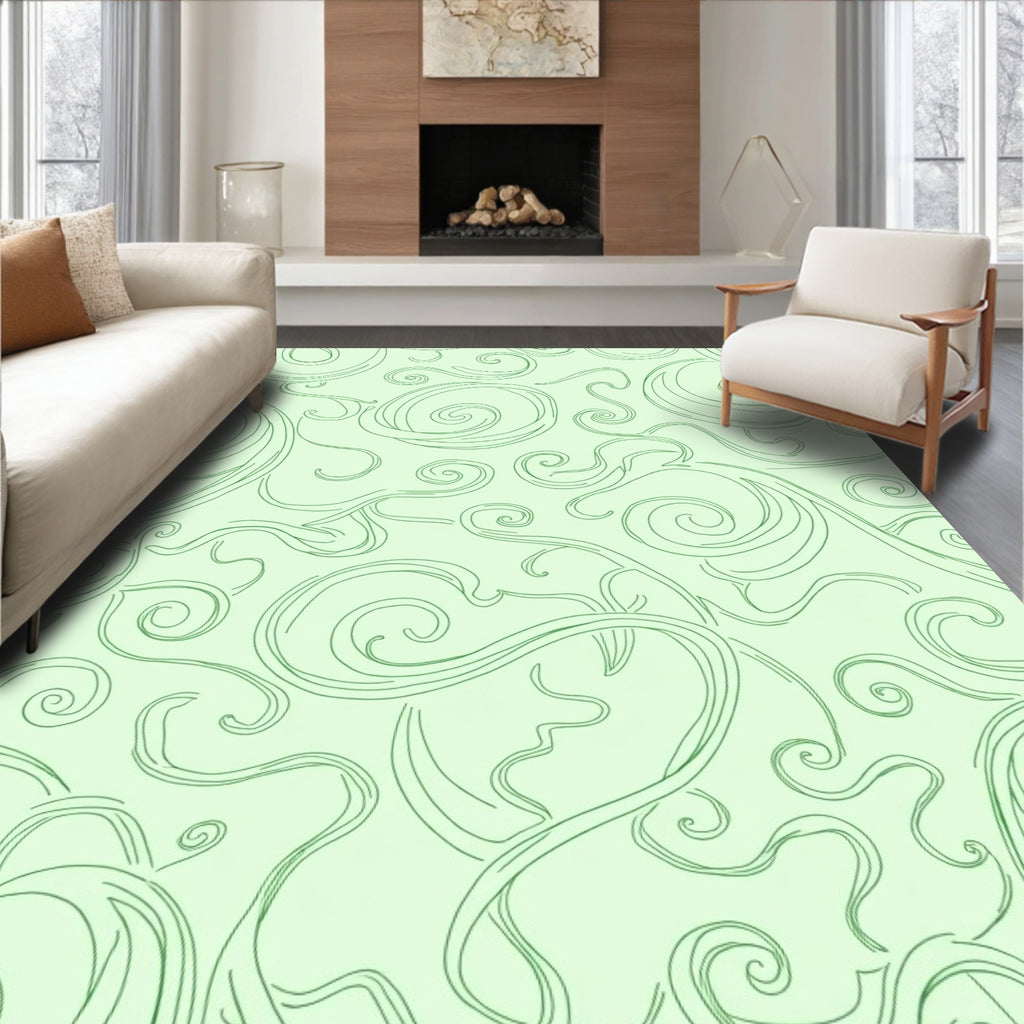 Light Green Swirling Vine Pattern Rug
