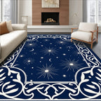 Dark Blue Celestial Star Pattern Rug