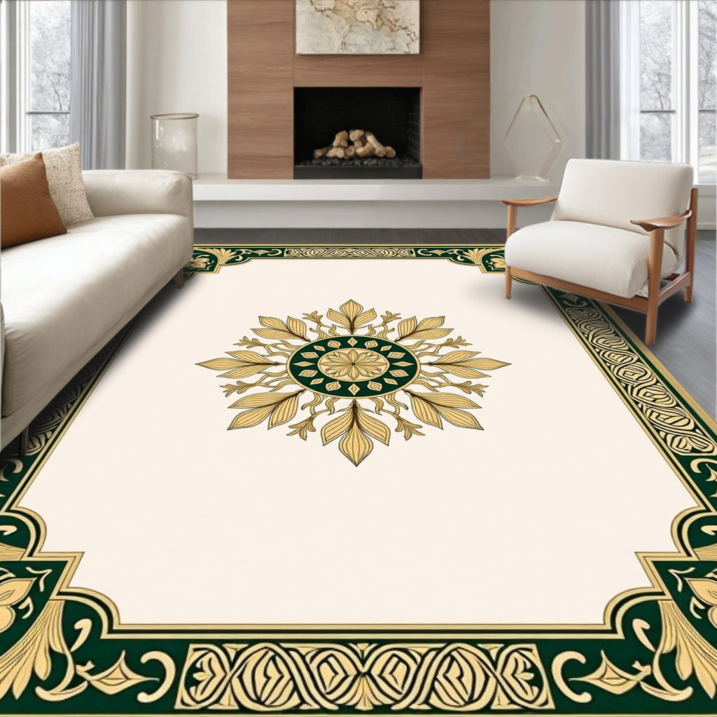 Elegant Floral Medallion Border Design Rug