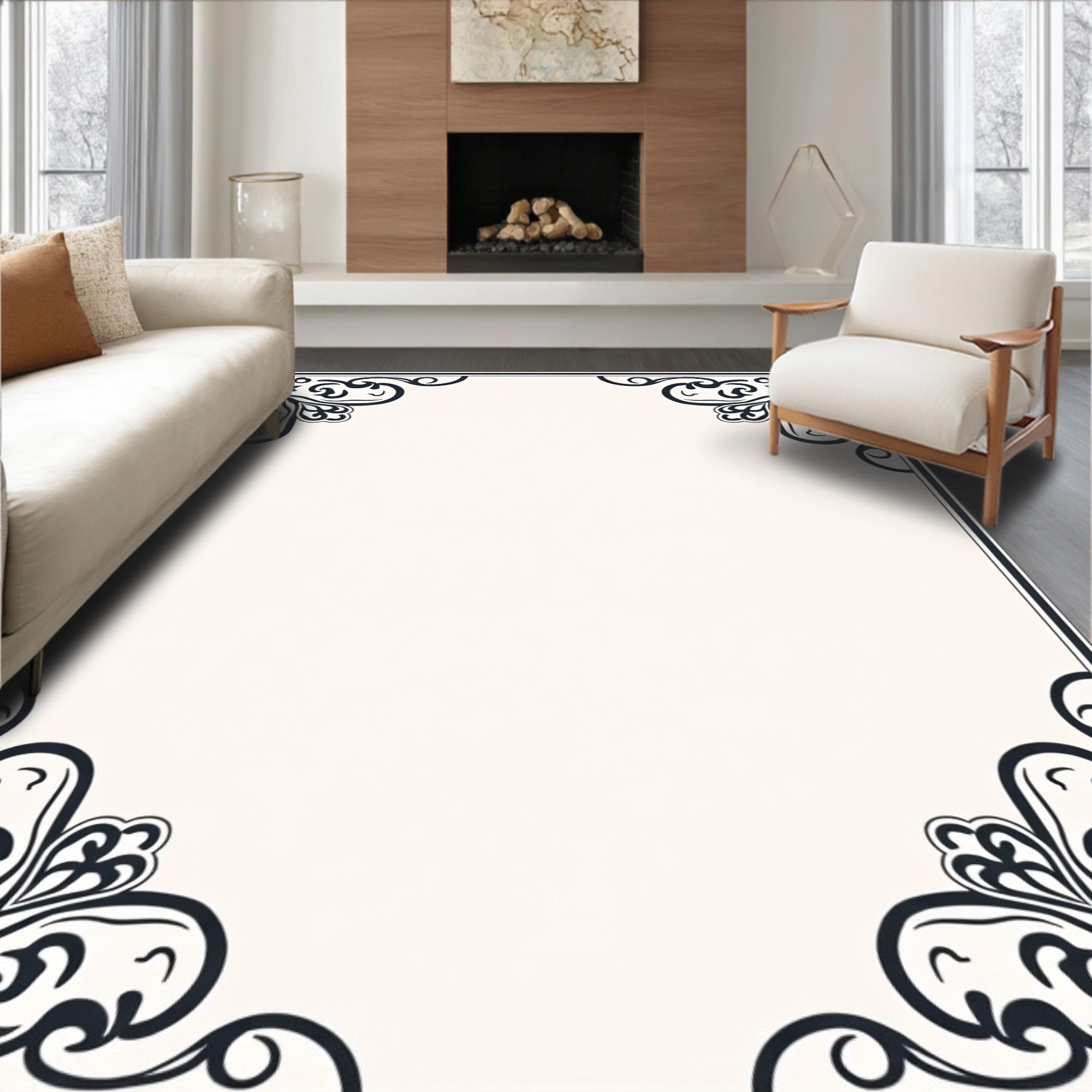 Ornate Floral Scroll Design Rug