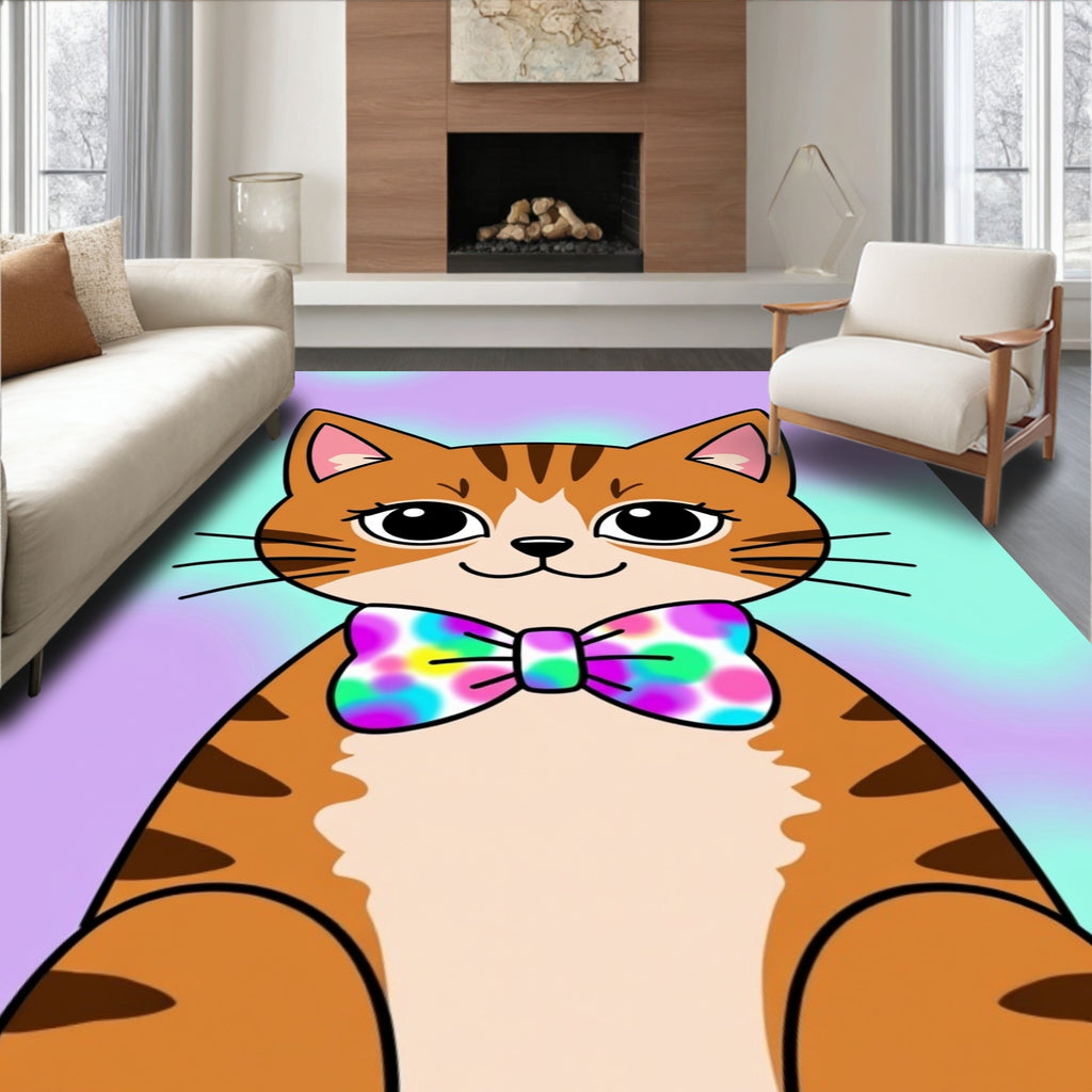 Whimsical Cat Bowtie Graphic Design Rug