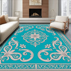 Classic Scrollwork Floral Teal Rug