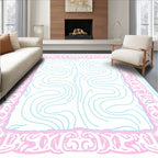 Pink Floral Frame Aqua Swirls Pattern Rug