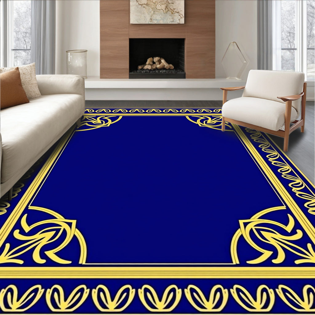 Classic Gold Blue Ornate Pattern Rug