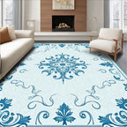Elegant Blue Floral Scrollwork Pattern Rug