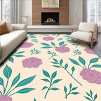 Floral Pattern With Pink Roses and Leaves Rug