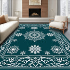 Whimsical White Snowflake Winter Night Rug