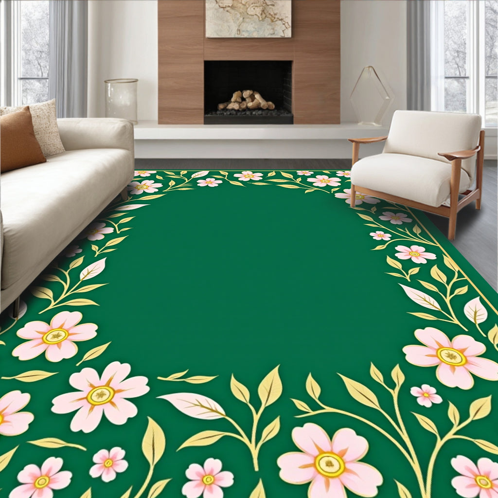 Floral Vine With Pink Blossoms Design Rug