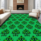 Intricate Black Green Floral Pattern Rug