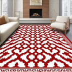 Intricate Red Geometric Lattice Pattern Rug