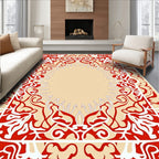 Bold Red White Abstract Floral Frame Rug
